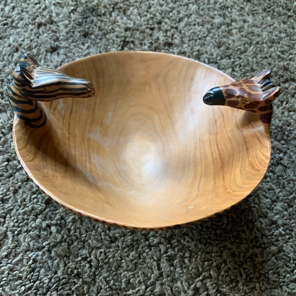 Vintage Wood Double Head Giraffe Bowl